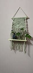Decazone ® Macramé Wall Hanging Shelf Pine Wood Floating Shelve with ...
