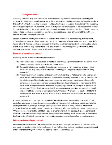 Contingent contract - Detailed answers - Contingent Contract Generally ...