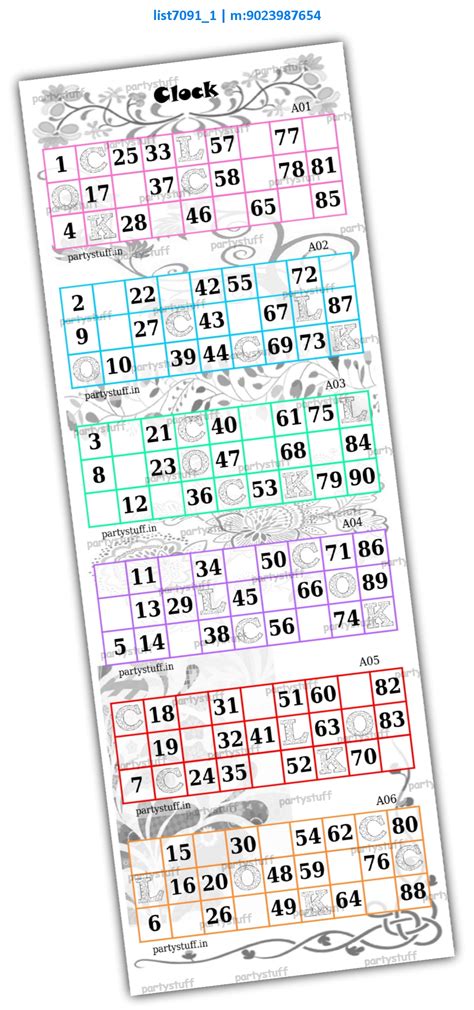 kukuba grid | Tambola Housie | Clock Designs