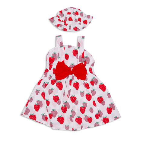 Sale | cotton | Frock With Cap - Strawberry – Smiley Buttons