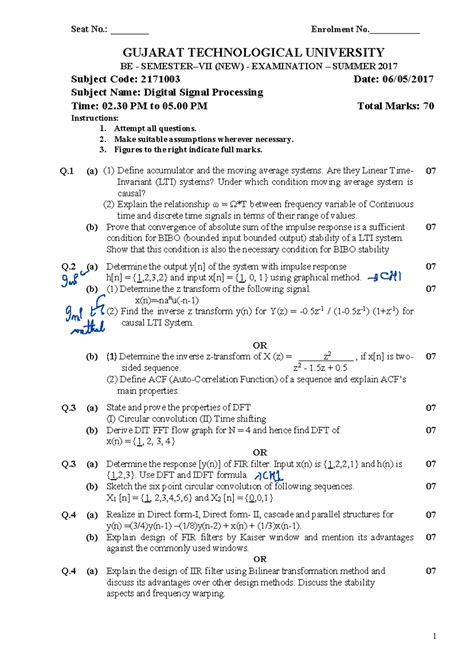 DSP Question Papers - Seat No.: ________ Enrolment No ...