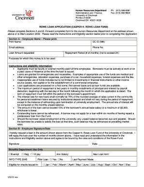 ROWE LOAN APPLICATION - University Of Cincinnati - Uc - Fill and Sign ...