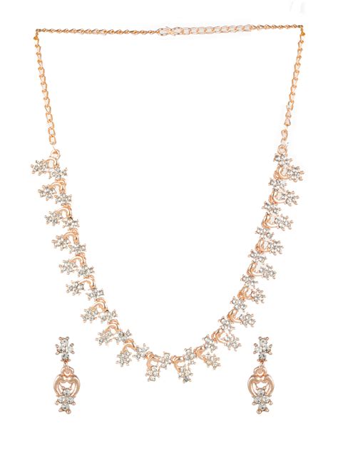 Priyaasi Elegant Floral AD Rose Gold-Plated Jewellery Set