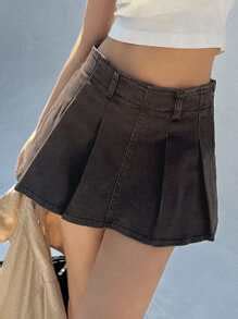 DAZY Falda Pantalón De Mezclilla Con Detalles De Pliegues Y Cintura ...