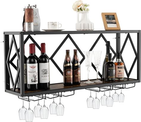 Giantex Industrial Wall Mounted Wine Rack, 39-Bottle Metal Wine Holder ...