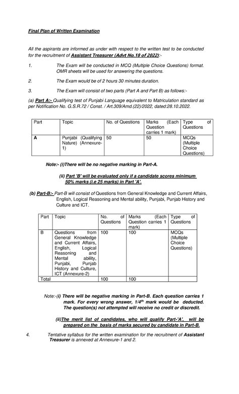 Final Syllabus Assistant Treasurer (Advt. No. 18 of 2022) - Final Plan ...
