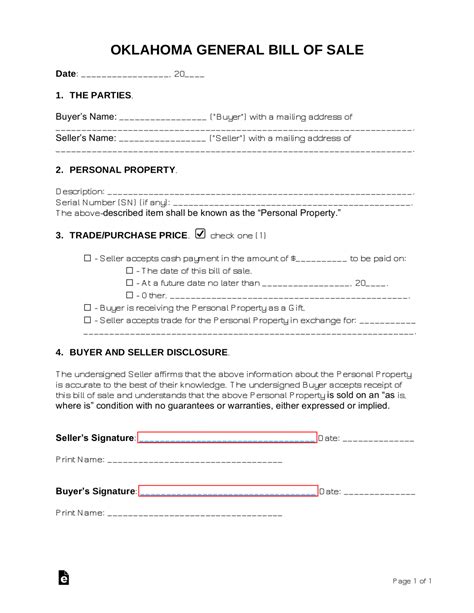 Free Oklahoma Bill of Sale Forms (4) - PDF | Word – eForms