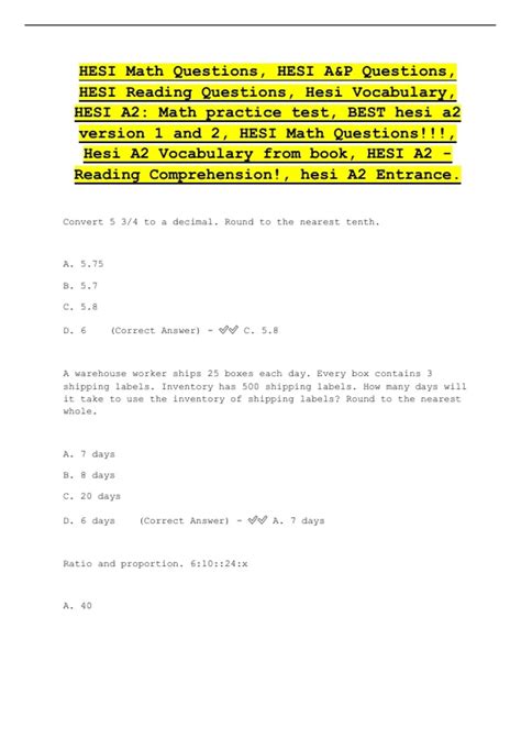 HESI Math Practice Test 的图像结果