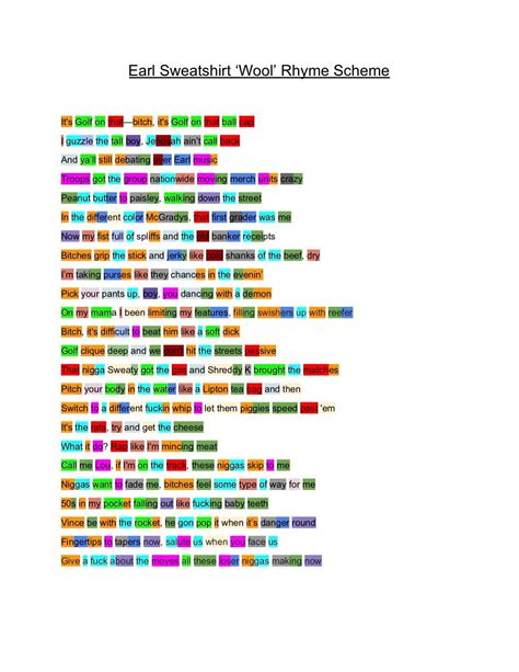 Made this lyric sheet dissecting the rhyme scheme of Earl's verse on ...