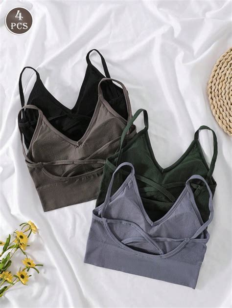 4pcs Non-Wired Criss-Cross Strap Backless Bras For Women | SHEIN USA