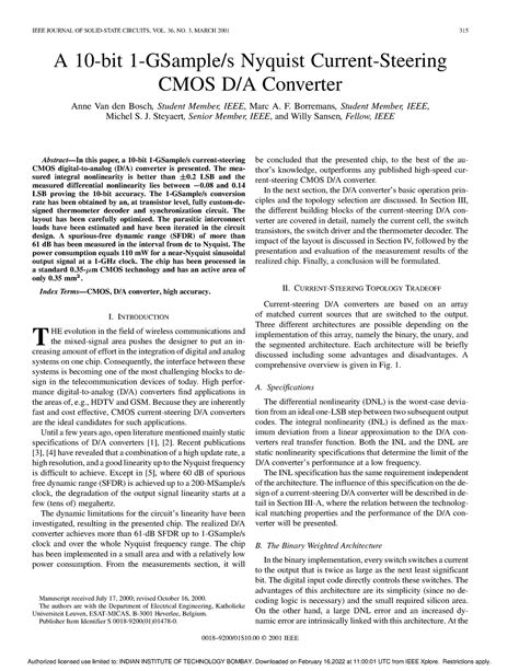 A 10-bit 1-GSample s Nyquist current-steering CMOS D A converter with ...