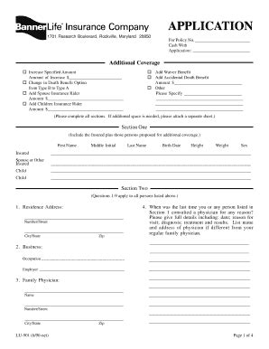 Fillable Online APPLICATION - Banner Life Insurance Company Fax Email ...