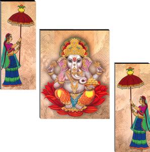 Indianara Set of 3 Lord Ganesha MDF Art Painting (3754FL) without glass ...