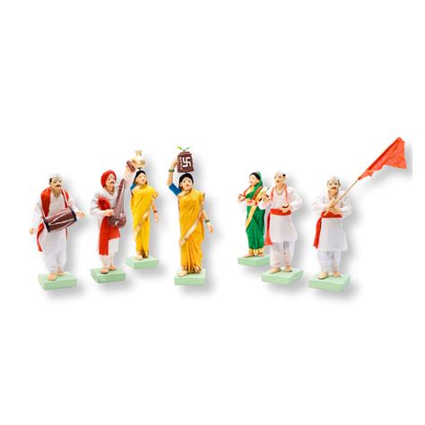 PRAGATI Handmade Warkari Set of 7 Clay Idols Natural Soil Terracotta D