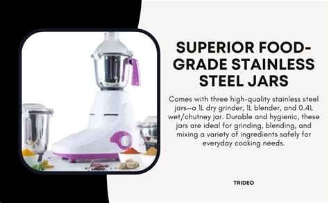 Buy TRIDEO 3 Stainless Steel 500W xer Jar (Chutney, Dry Grinding Jar ...