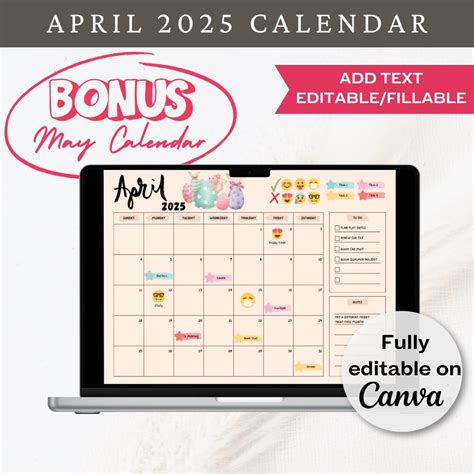 Editable April 2025 Calendar,printable Fillable Monthly Planner April ...