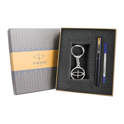 Parker Frontier Matte Black Gold Trim Roller Ball Pen and Silver Key ...