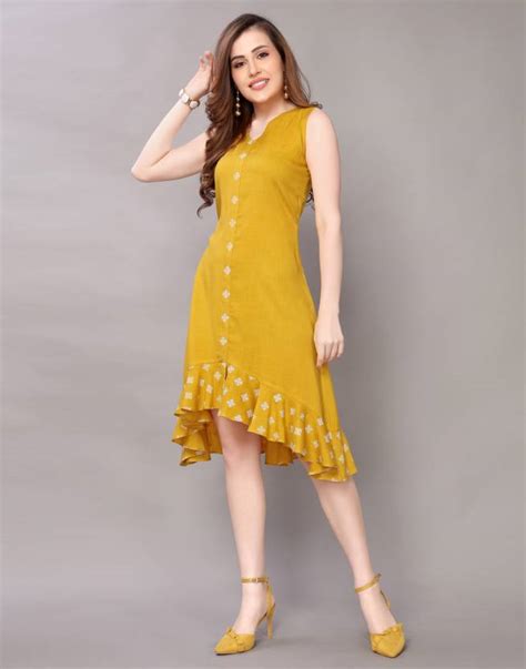 Selvia Women High Low Yellow, White Dress - Buy Selvia Women High Low ...