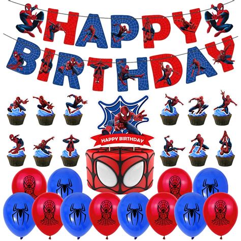 Spiderman Birthday Decorations Happy Birthday Spiderman Balloons Banner ...