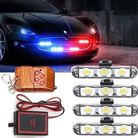 MANYACEM Car Grill Red & Blue LED Daytime Running Light DRL Police ...