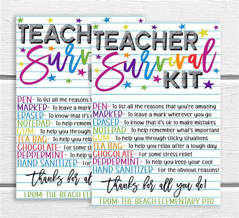 Teacher Survival Kit Gift Tag, Welcome Back Gift for School Teachers ...