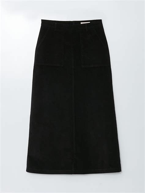 LCW Grace Siyah Standart Fit Düz Kadife Kadın Etek - W2DM43Z8-CVL | LCW