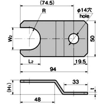 KC-1275-C-6 アジャスター押さえ金具(M16用 W2=24.5) 1個 TAKIGEN(タキゲン) 【通販モノタロウ】