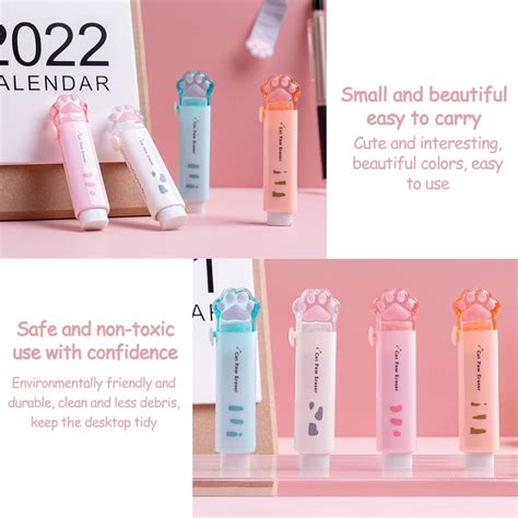 Buy 4 Pcs Cat Paw Shaped Retractable Erasers, Cute Rubber for Kids ...