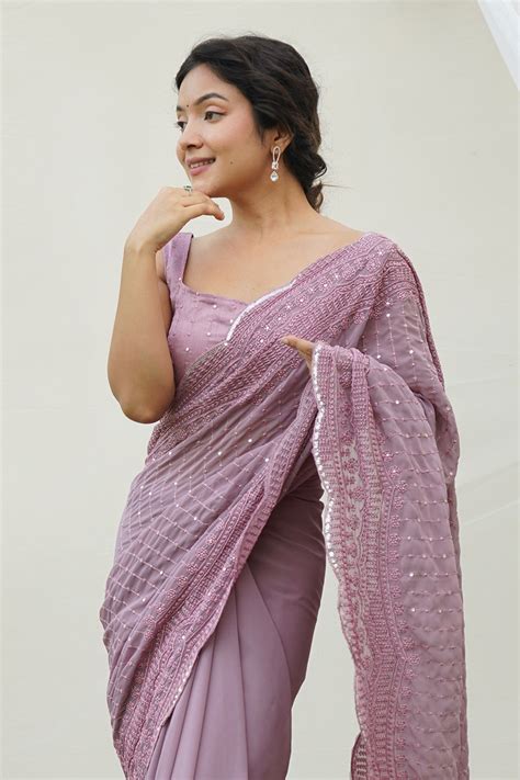 Buy Onion Georgette Saree With Blouse Piece 40545 Online | Karagiri