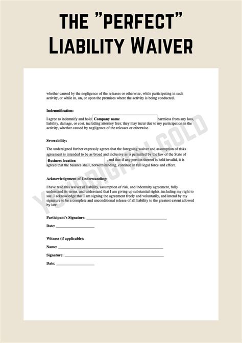 Editable Liability Waiver, Business Release of Liability Template ...
