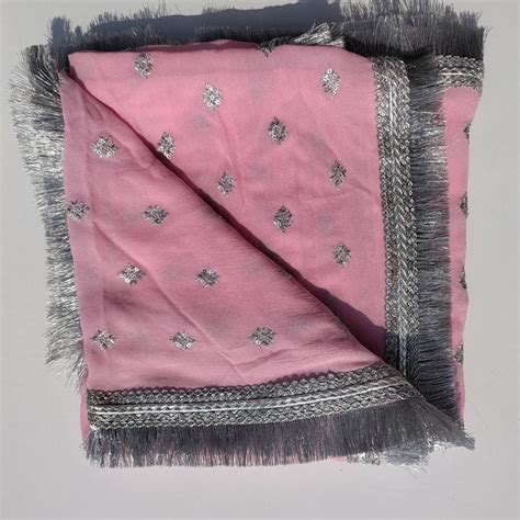 Bridal Pink Silver Embroidered Fringed Georgette Dupatta – anokherang
