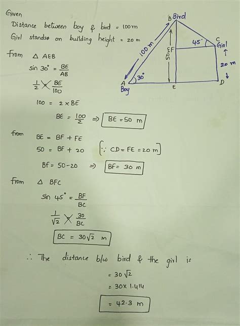 A boy observes that the angle of elevation of a bird flying at a ...