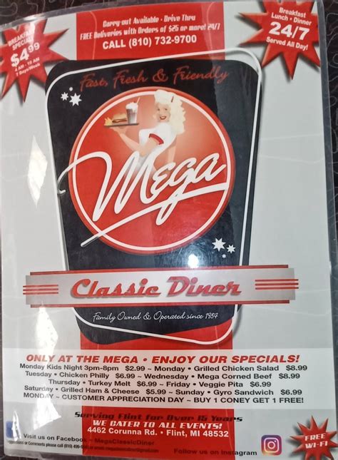 Menu at Mega Classic Diner restaurant, Flint