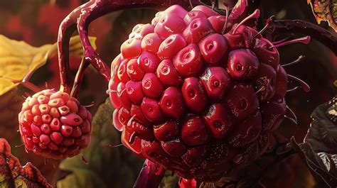 Closeup of a strange and beautiful alien plant with red fleshy ...