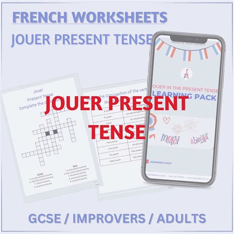Jouer Present Tense Printable French Verb Workbook Flashcards ...