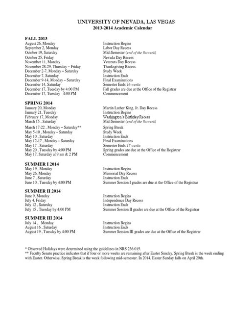 UNLV 2013-2014 Academic Calendar | PDF | Academic Term | Easter