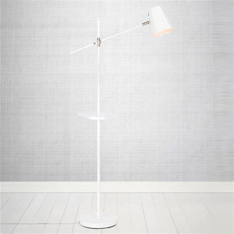 Linear floor lamp with USB charging station, white | Lights.co.uk