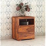 GHROYAL Sheesham Wood Bedside End Table with 2 Drawers and Open Shelf ...