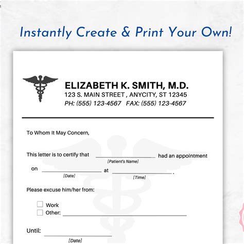 Printable Dr Excuse For Work | Printable AT A GLANCE