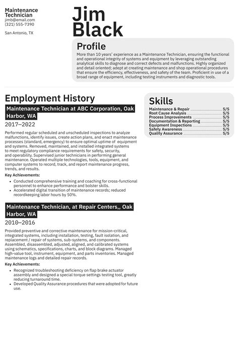 Maintenance Resume Example 的图像结果