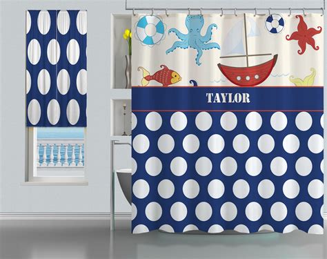 Boys Nautical Shower Curtain, Coastal Sailboat Bathroom Decor, Kids ...