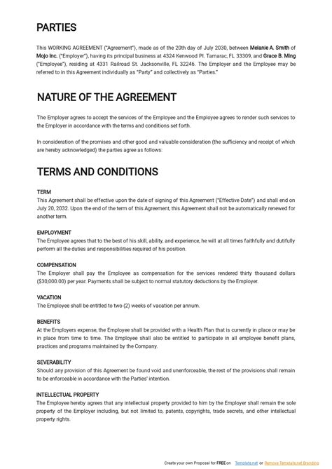 Free Sample Working Agreement Template - Google Docs, Word | Template.net