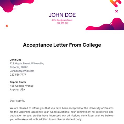 College Acceptance Letter Template - Ablebionics