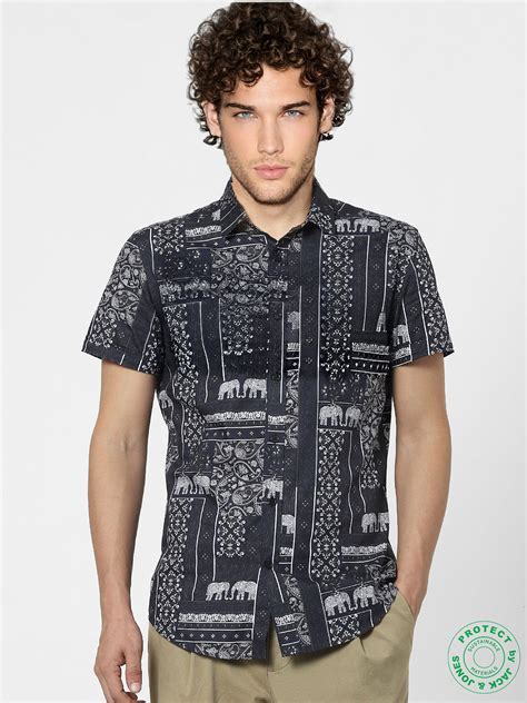Blue Printed Short Sleeves Shirt