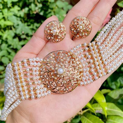 Indo-Western Pearl Choker Set | 22K Gold Jadau Jewelry | Real Pearls