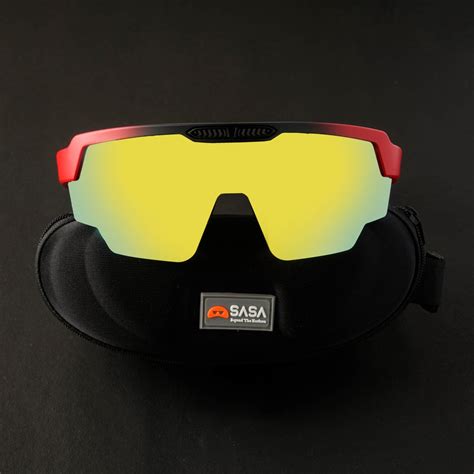 SASA Raptor Matte Red/Black Frame Yellow Revo Lens Sports Sunglasses ...