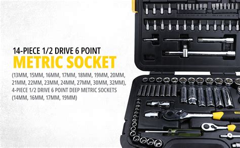 STANLEY 94-190 1/4'' and 1/2'' Square Drive 6 Point Metric Set- 86pcs ...