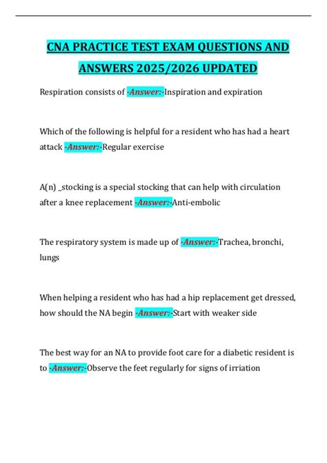 CNA PRACTICE TEST EXAM QUESTIONS AND ANSWERS 2025/2026 UPDATED - CNA ...