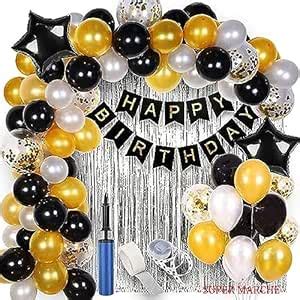 SUPER MARCHE 63pcs Birthday Decoration Kit|20 Pcs Golden Baloons|20pcs ...