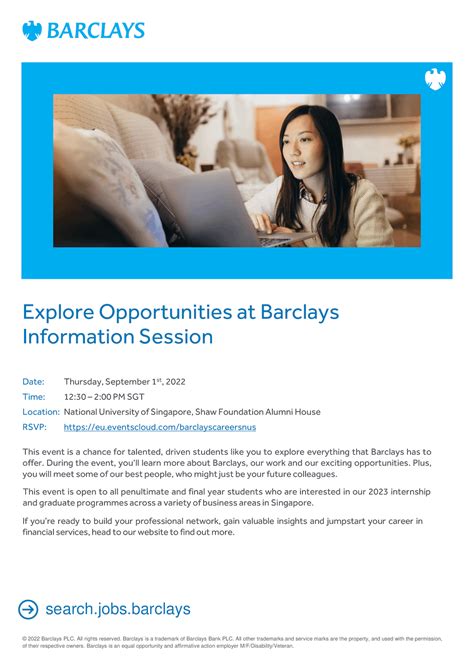 Explore Opportunities at Barclays Information Session - NUS Centre for ...